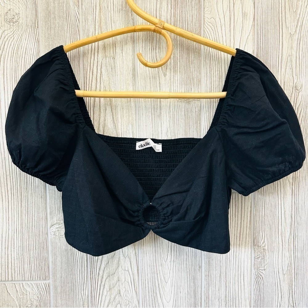 NEW! LINEN ELODIE Crop Top in black! Size XL Puff Sleeve Boho Summer